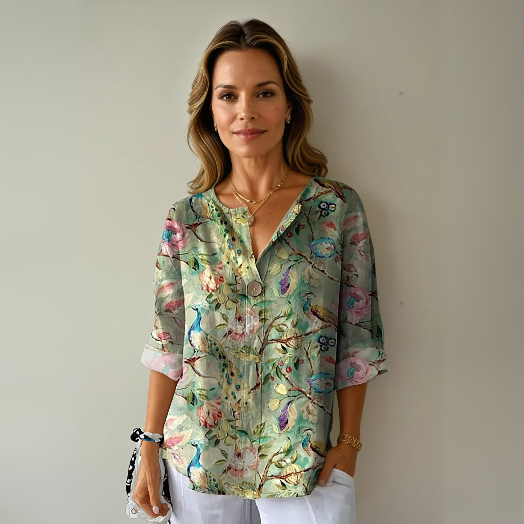 Women's Floral Print Blouse Short Sleeves
