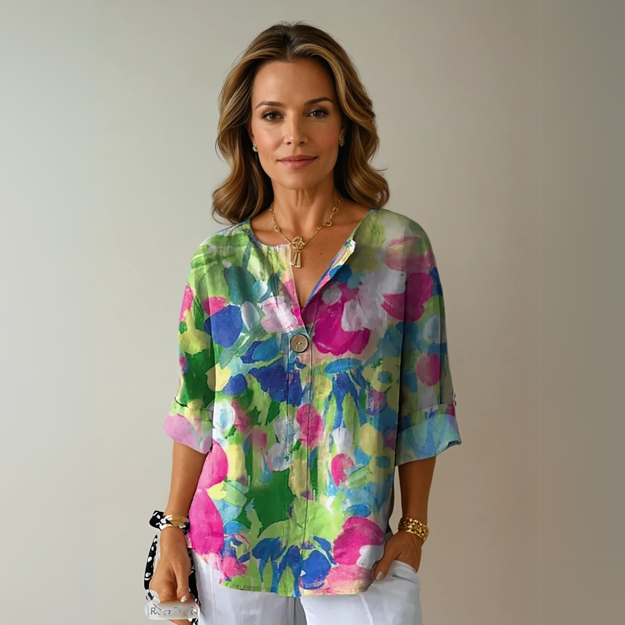 Women's Floral Print Blouse Short Sleeves