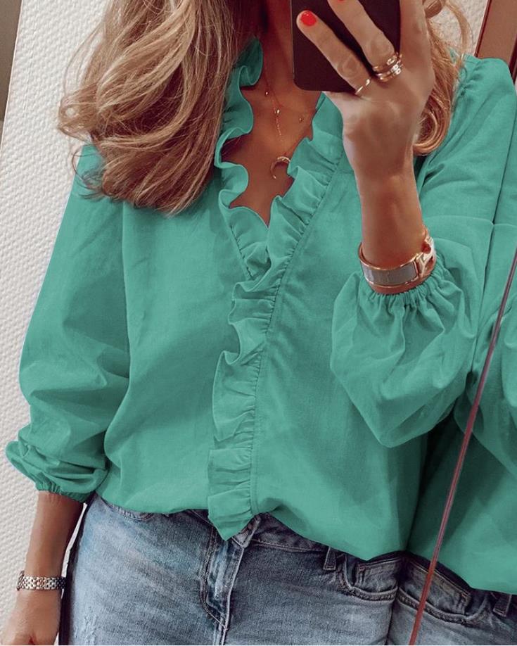 Elegant Ruffled V-Neck Blouse - Stylish Women's Top