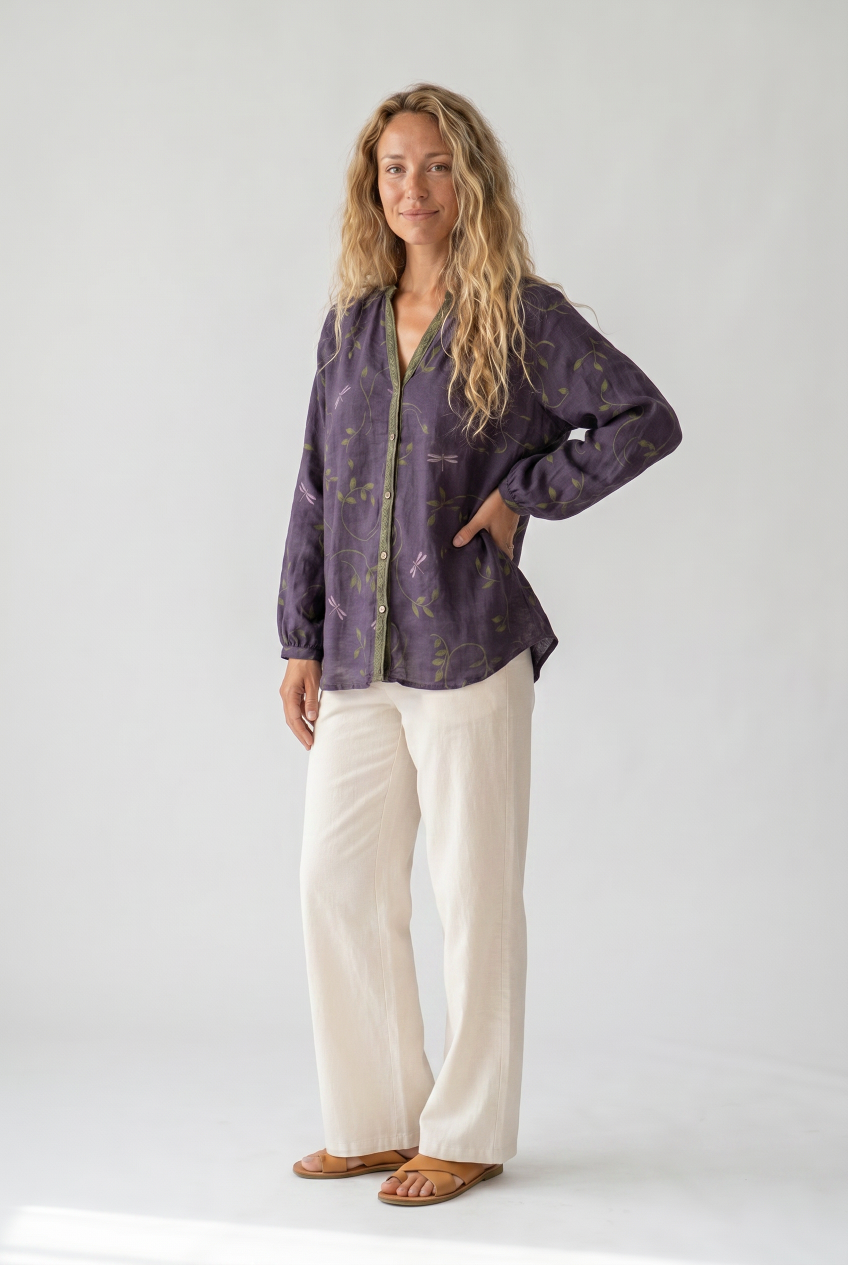 Γυναικεία Χαλαρή Μπλούζα Boho με V-Λαιμόκοψη και Μακριά Μανίκια
