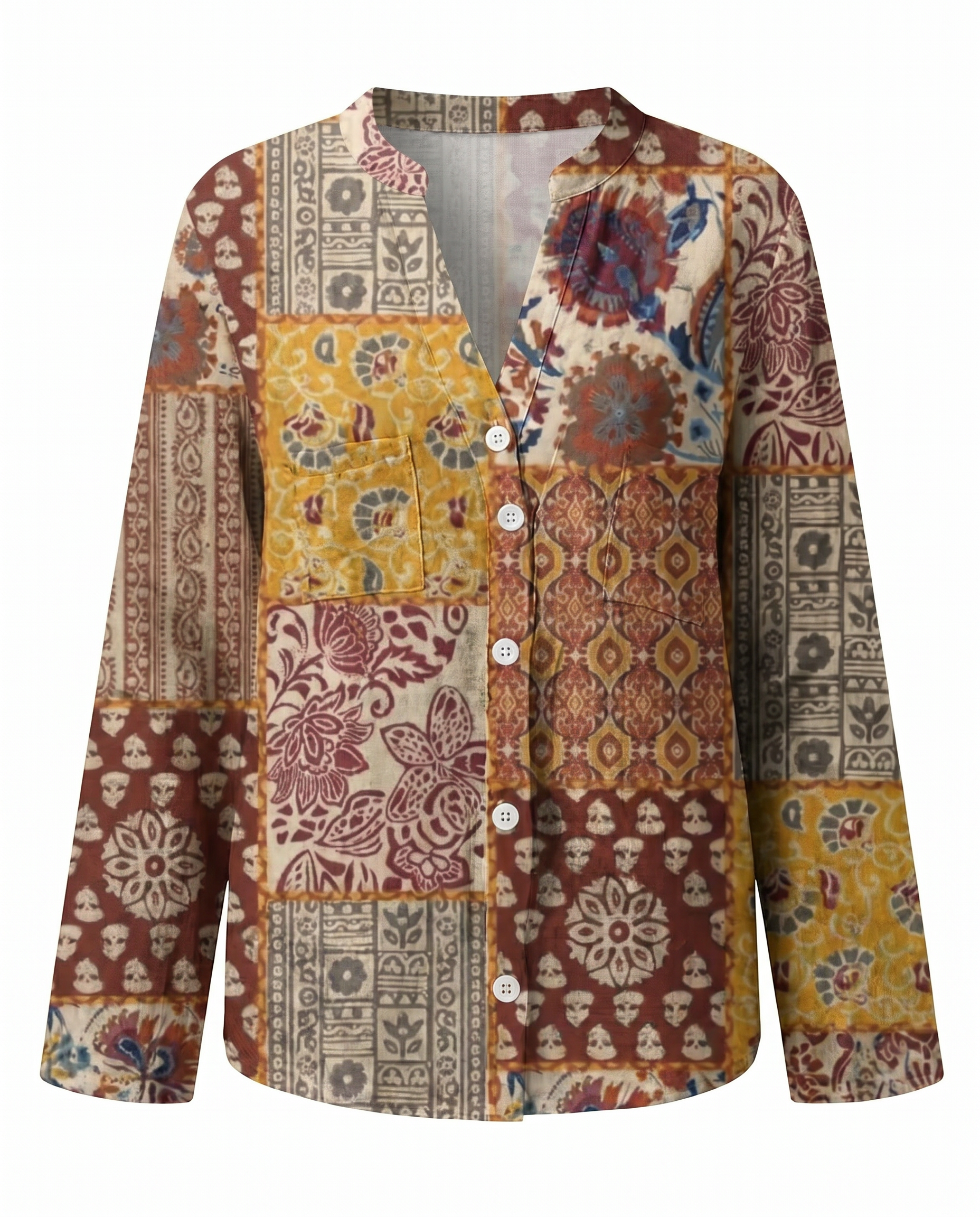 Γυναικεία Χαλαρή Μπλούζα Boho με V-Λαιμόκοψη και Μακριά Μανίκια