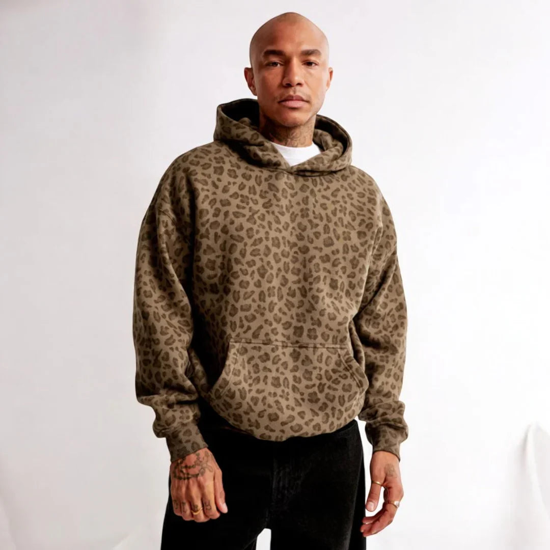 Men's Leopard Print Long Sleeve Hoodie