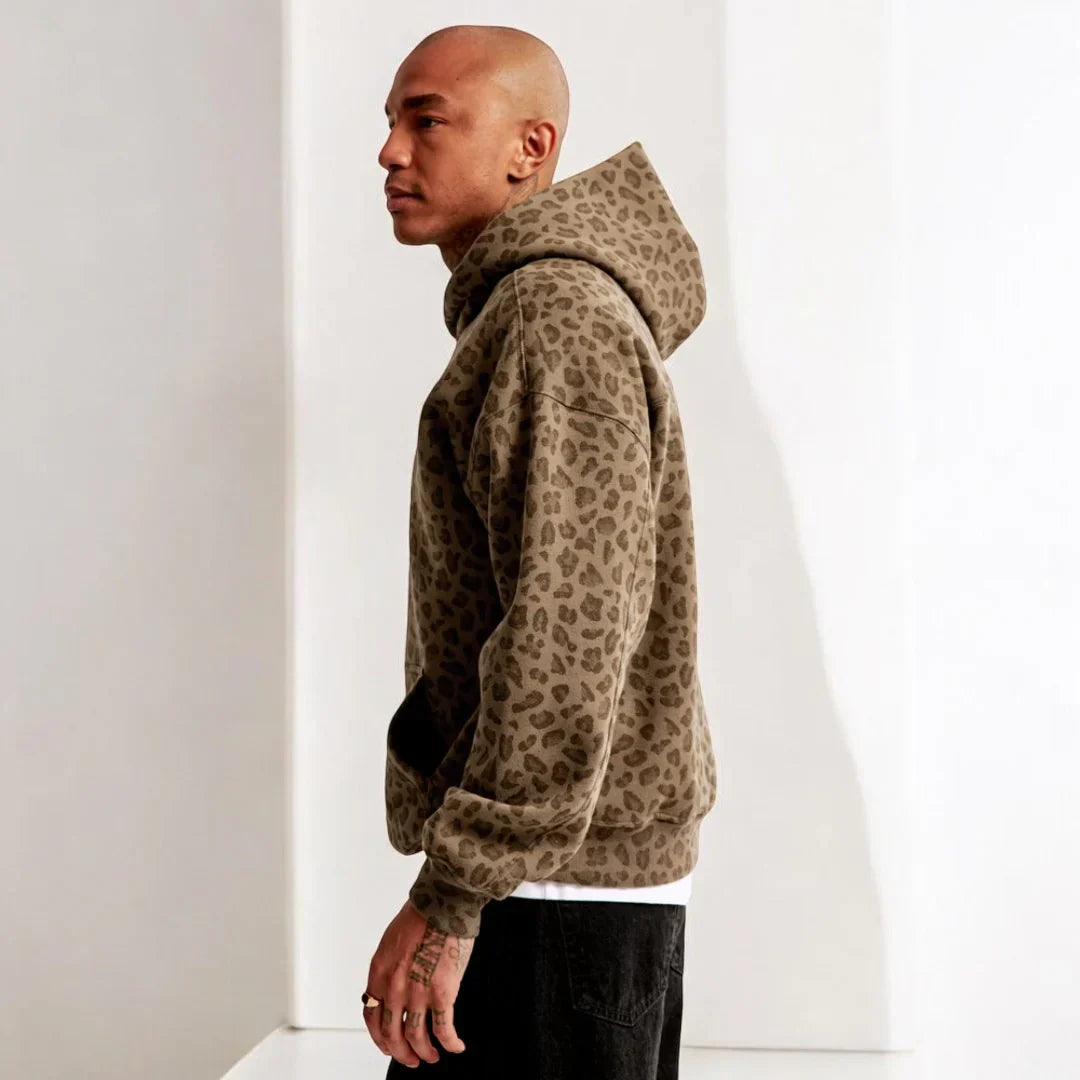 Men's Leopard Print Long Sleeve Hoodie