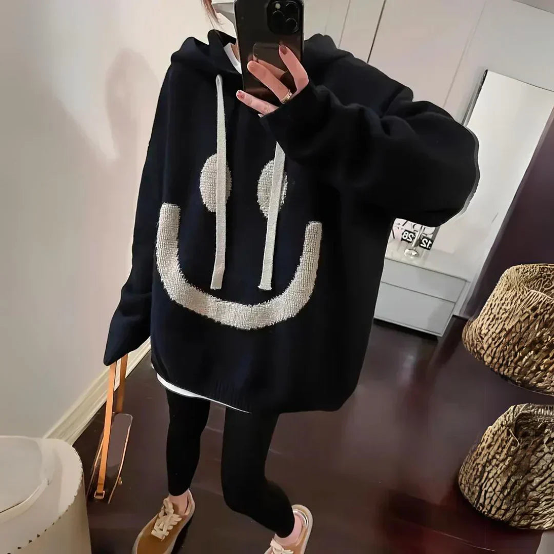 Women's Oversized Smiley Knit Hoodie