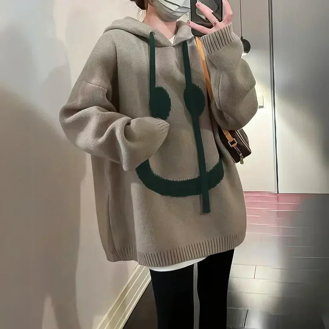 Women's Oversized Smiley Knit Hoodie