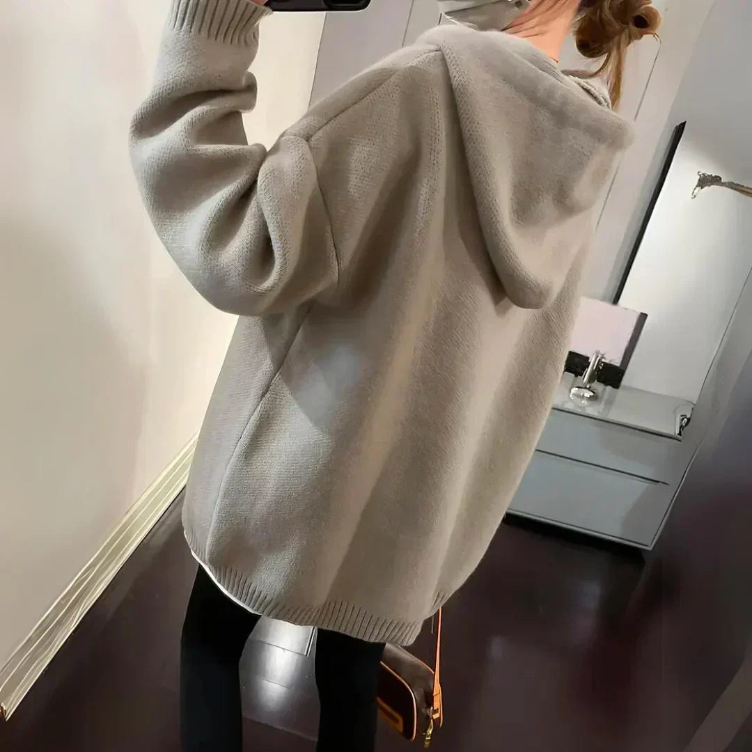 Women's Oversized Smiley Knit Hoodie