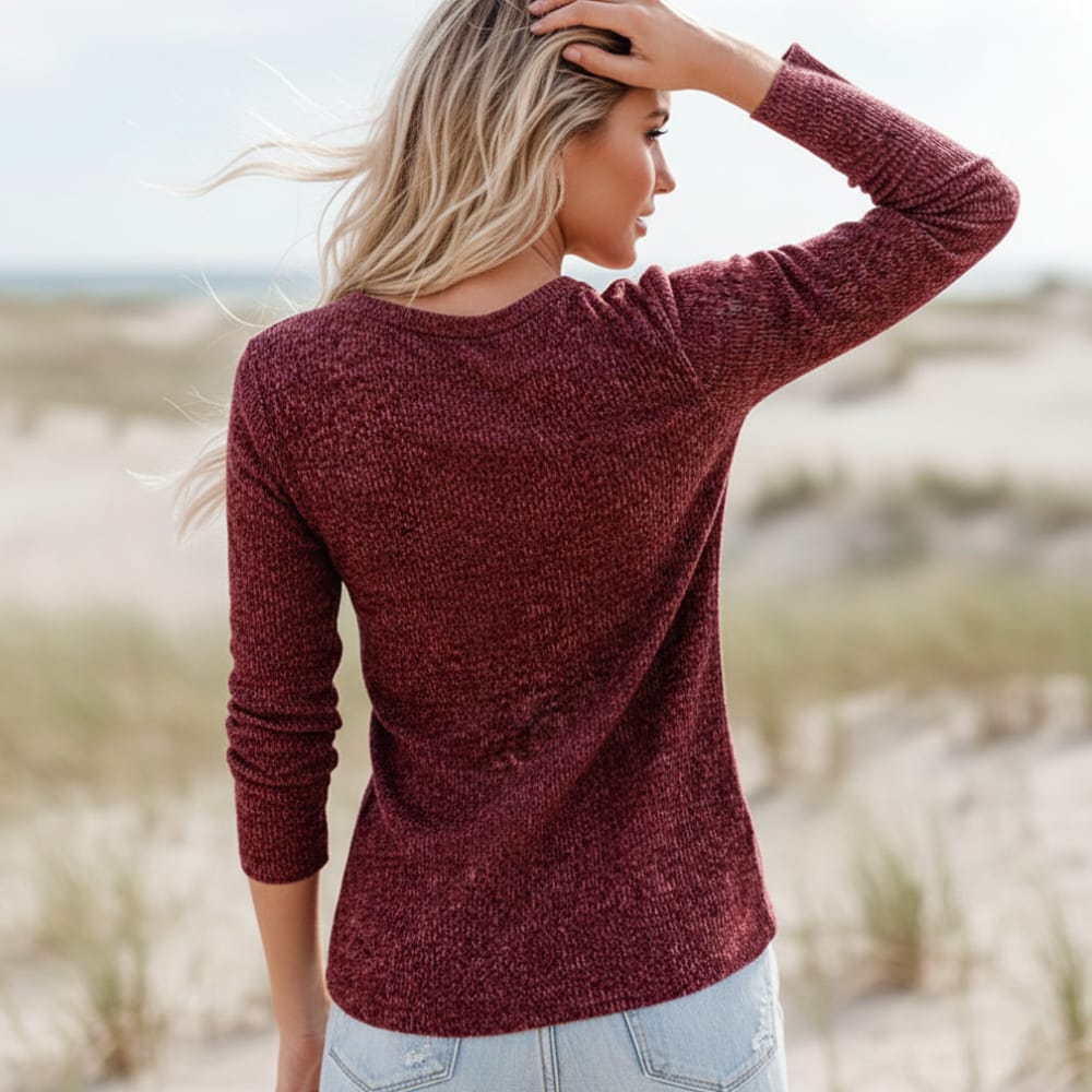 Women's Long Sleeve Button Henley Knit Shirt