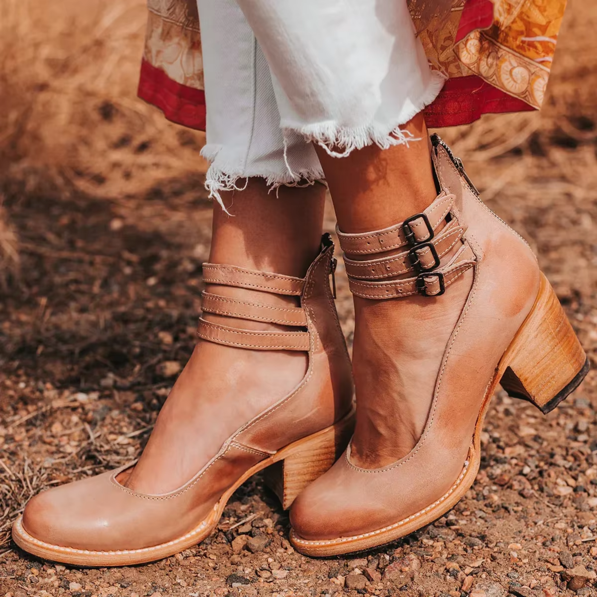 Chaussures en cuir confortables pour femmes avec bride à la cheville