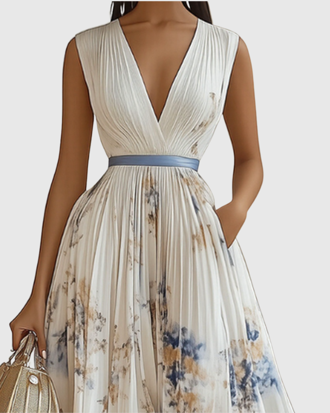Robe midi élégante pour femme à encolure en V et coupe trapèze