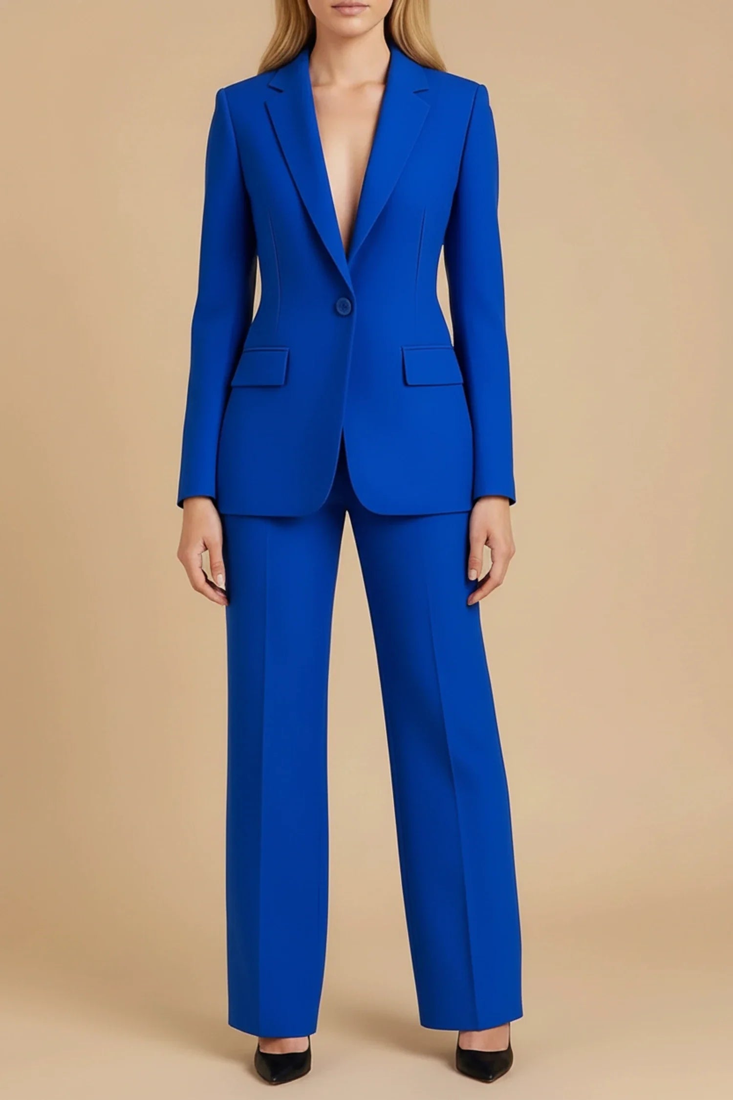 Women's Tailored Business Suit Set with Wide-Leg Pants