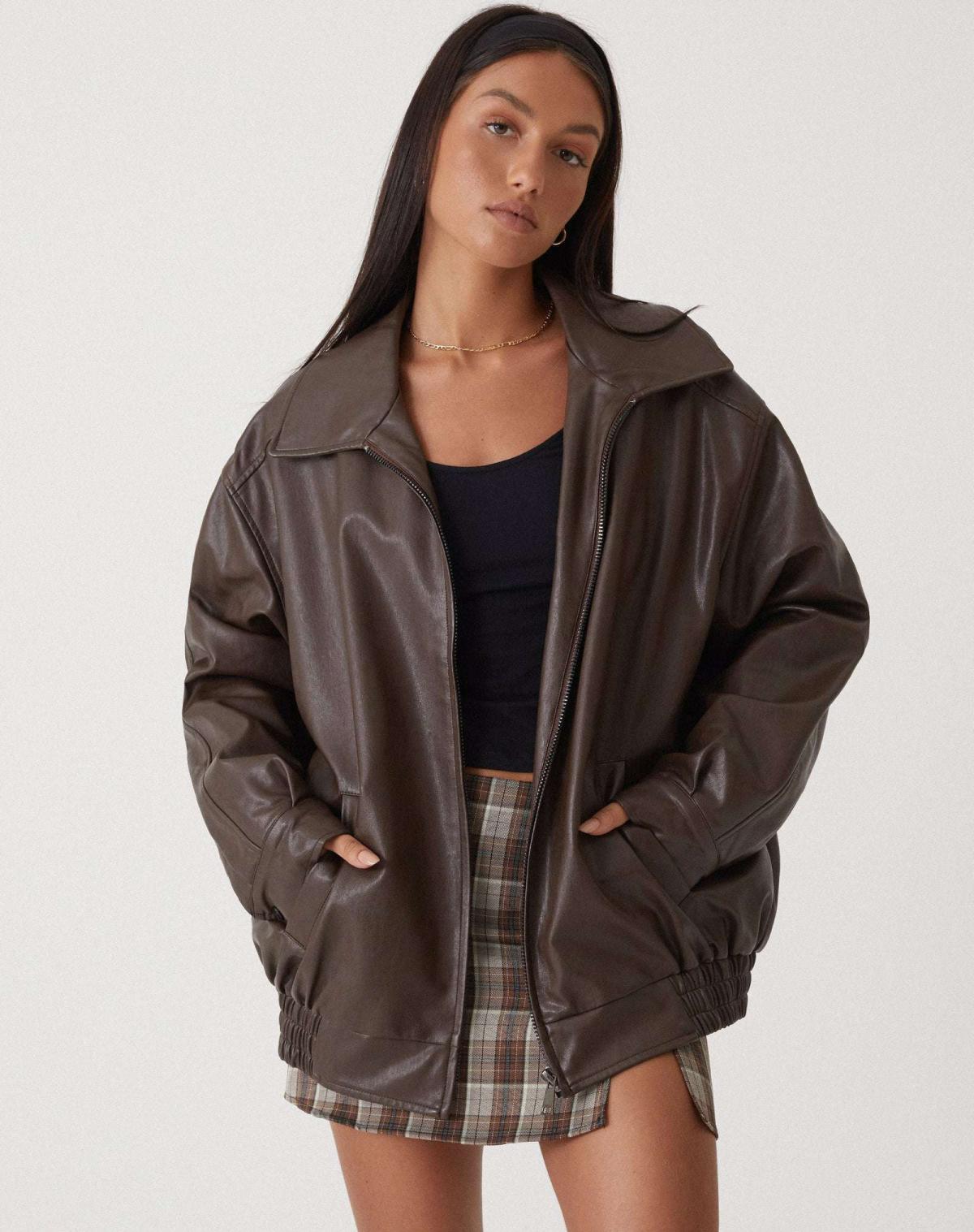 Giacca bomber oversize da donna in ecopelle