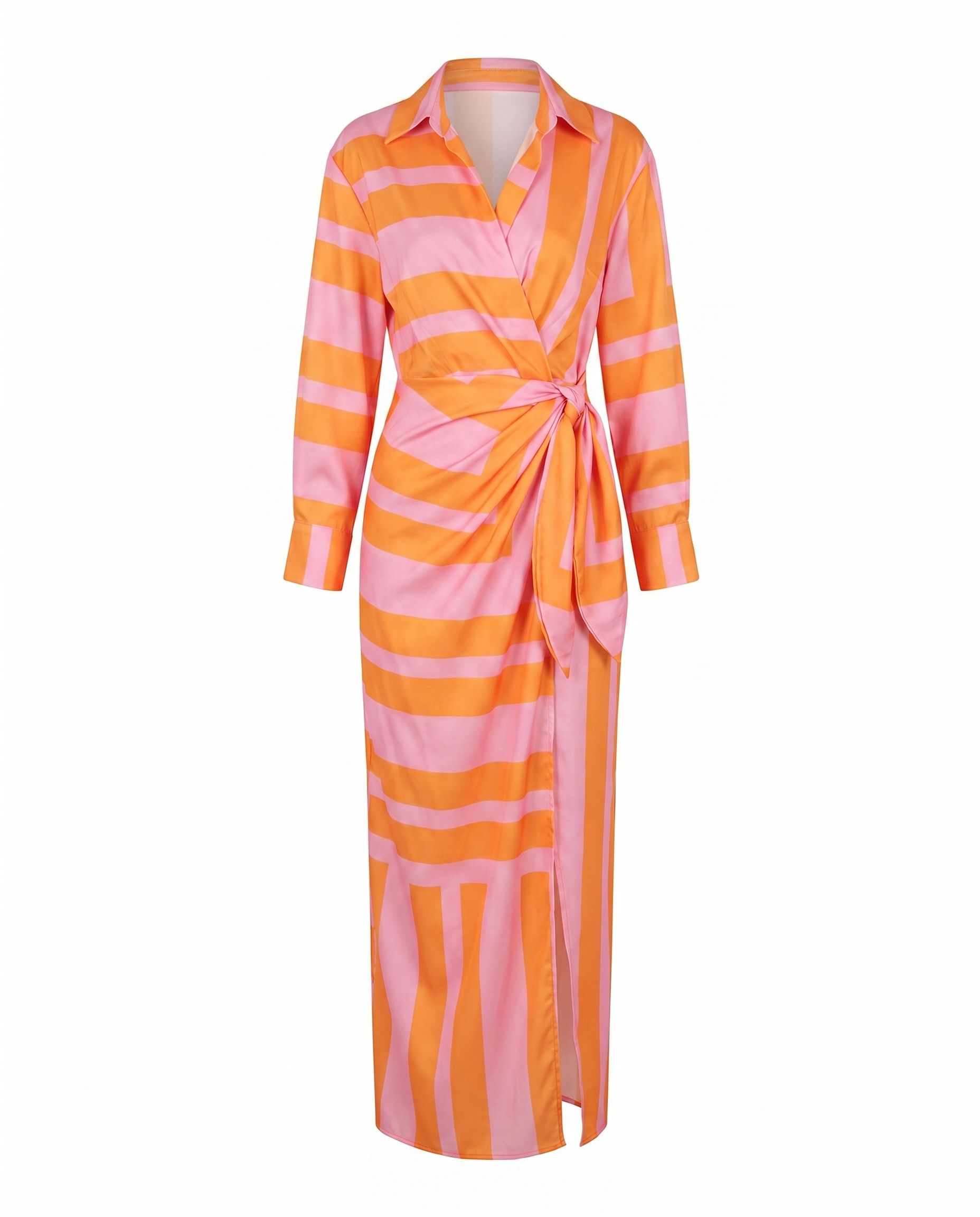 Robe longue portefeuille élégante pour femme à imprimé feuilles avec fente latérale